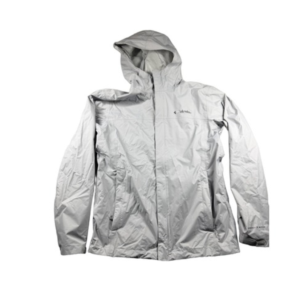 Columbia OMNI-TECH Jacket Mens S Light Gray Hooded Mesh Lined Full Zip